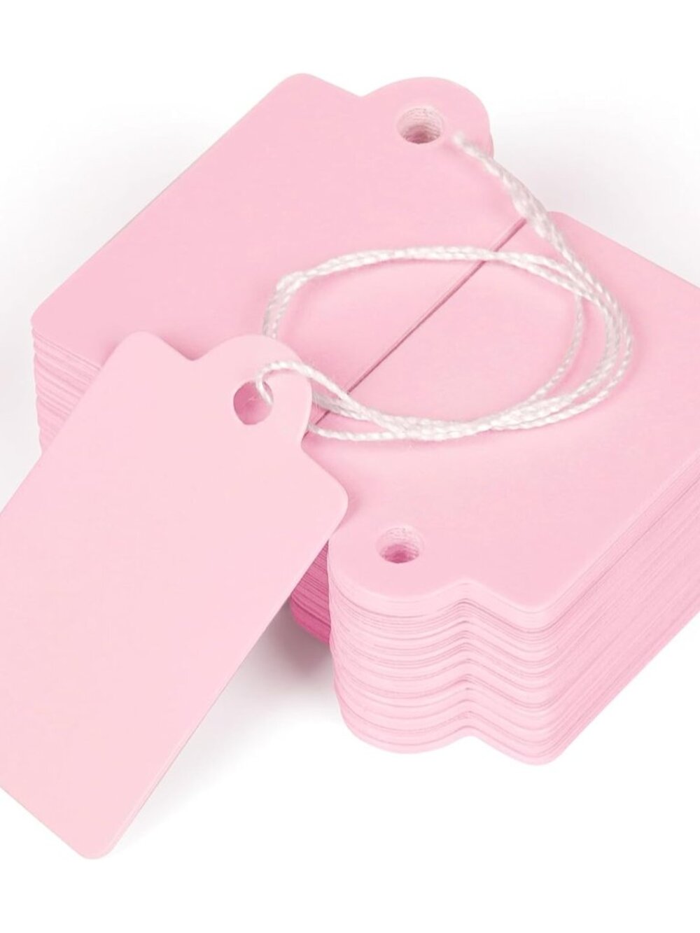 200 Pcs Price Tags with String Attached 1 3/8" x 7/8" Writable Pink Hang Tag Str